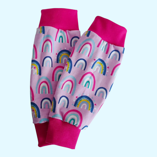 Clubfoot cast cover leg warmers - Rainbows on pink