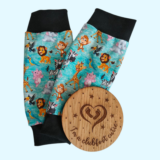 Clubfoot cast cover leg warmers - Safari animals