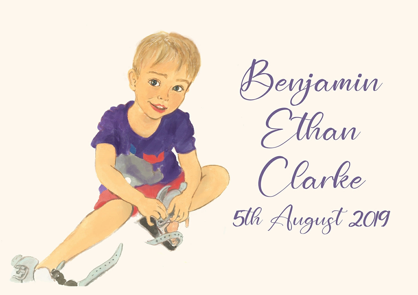 Clubfoot Personalised Prints - Boy putting on his B&B