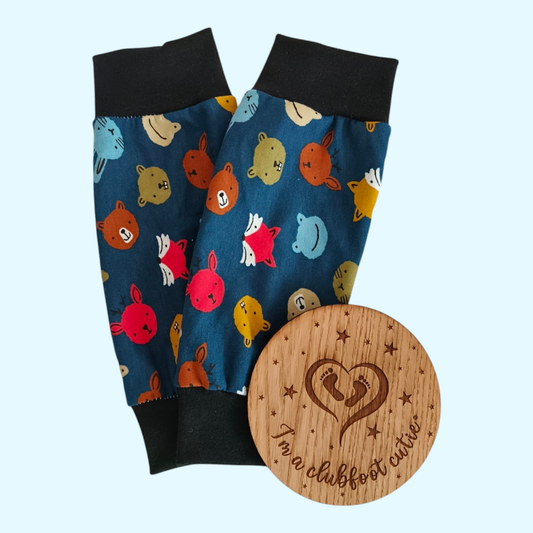 Clubfoot cast cover leg warmers - Colourful animal faces