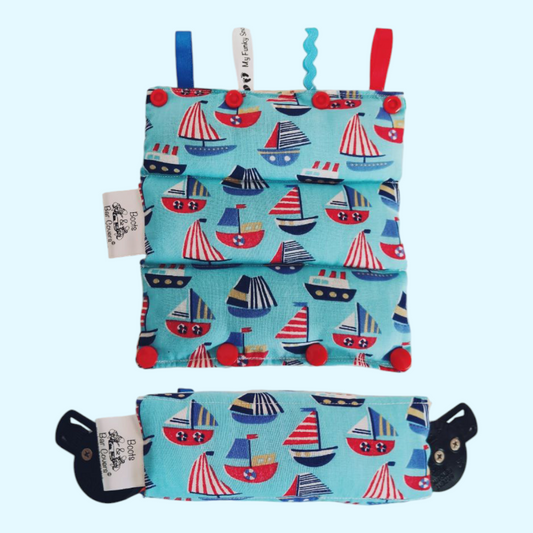 Red white blue sailing boats