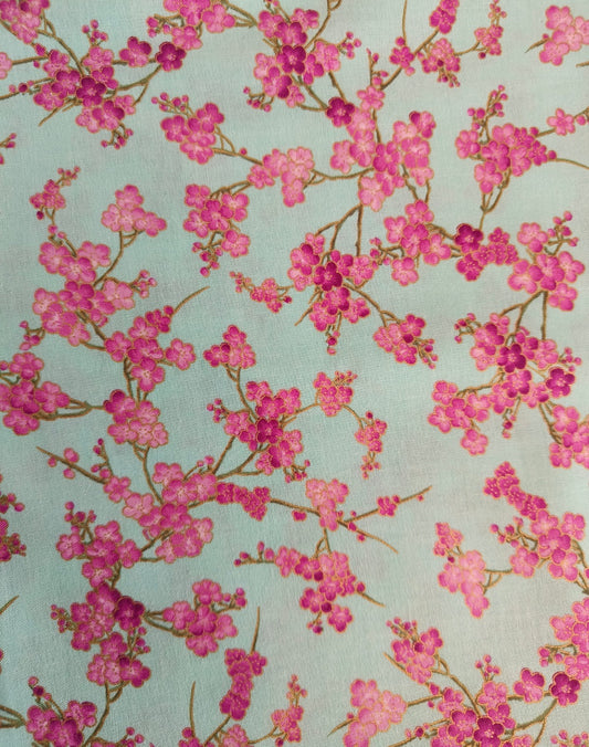 Floral turquoise pink cherry blossom