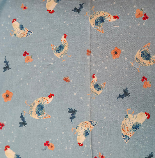 Chickens on blue