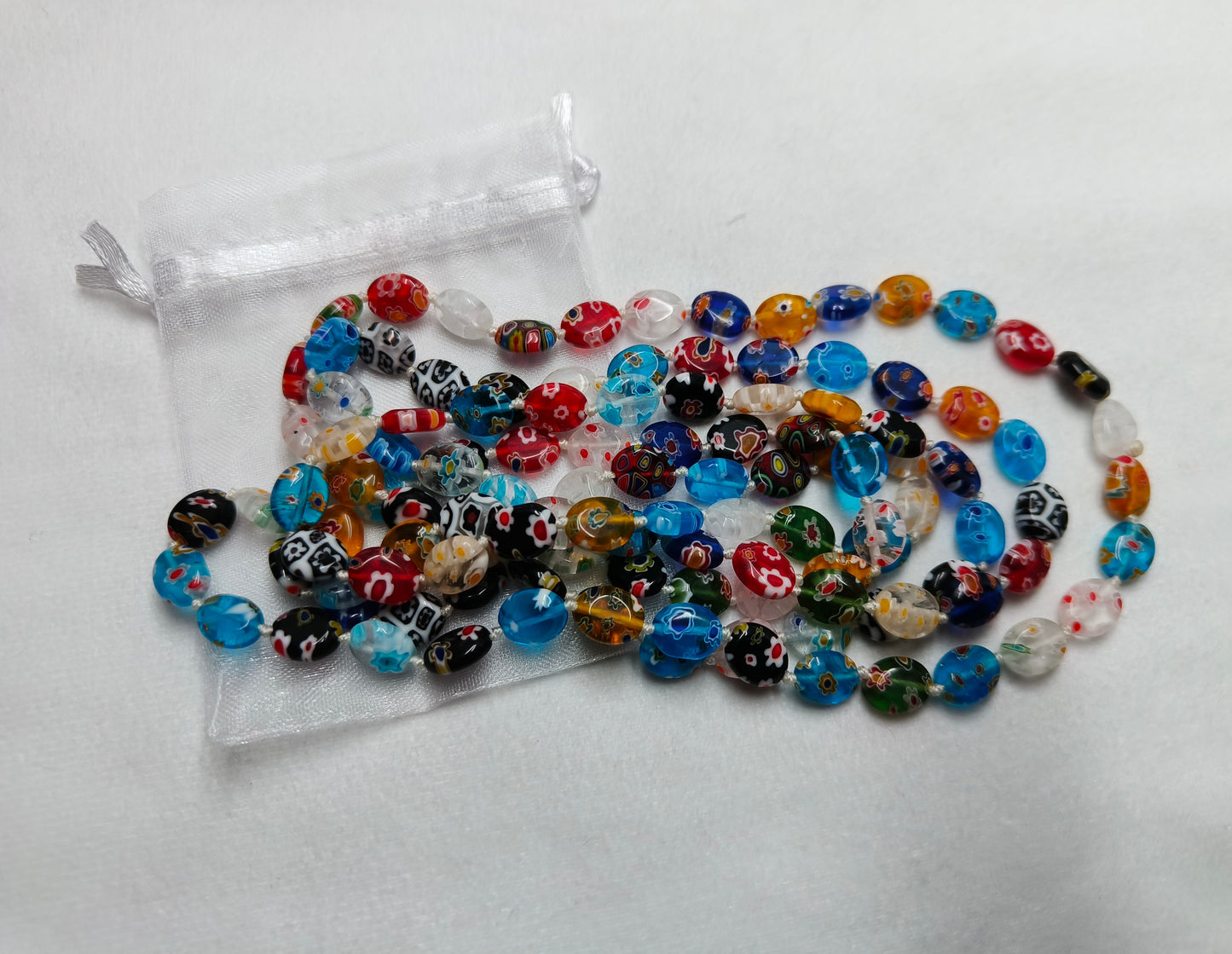 Italian Millefiori glass bead necklace, double length