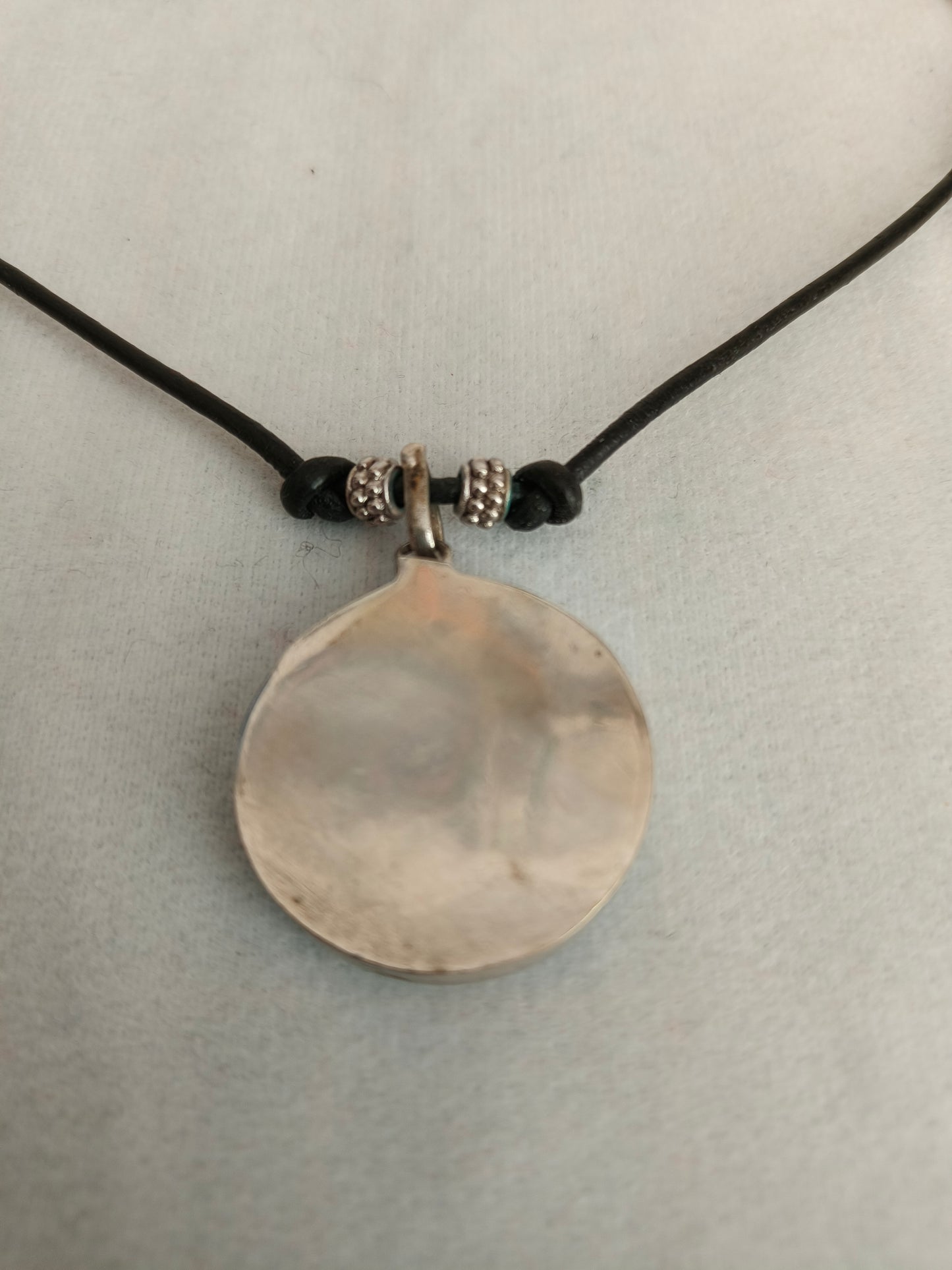 Nepalese silver/white metal turquoise pendant necklace 9" drop