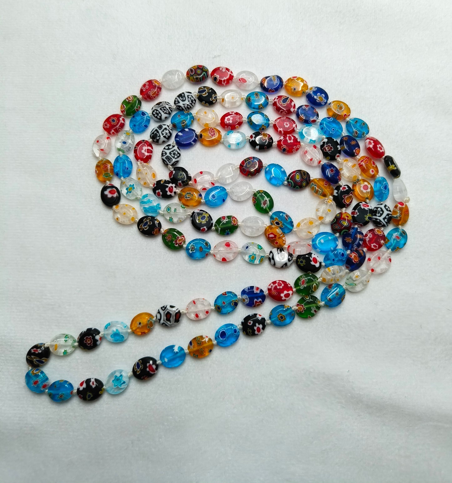 Italian Millefiori glass bead necklace, double length