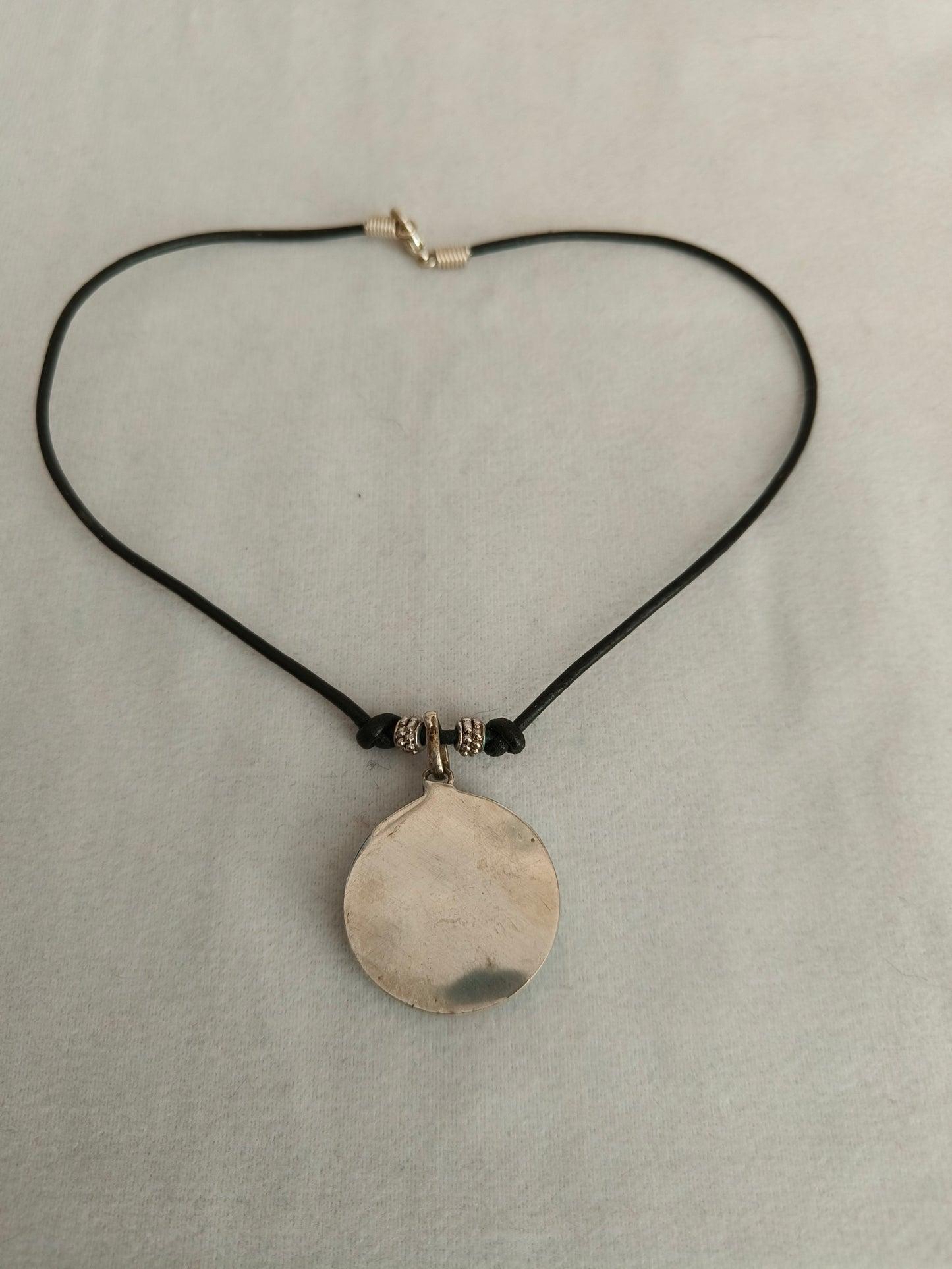 Nepalese silver/white metal turquoise pendant necklace 9" drop