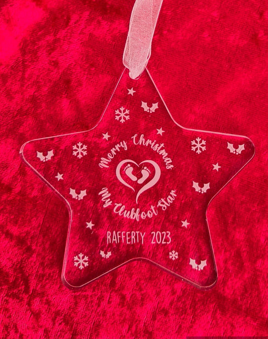 Christmas Personalised Clubfoot star decoration