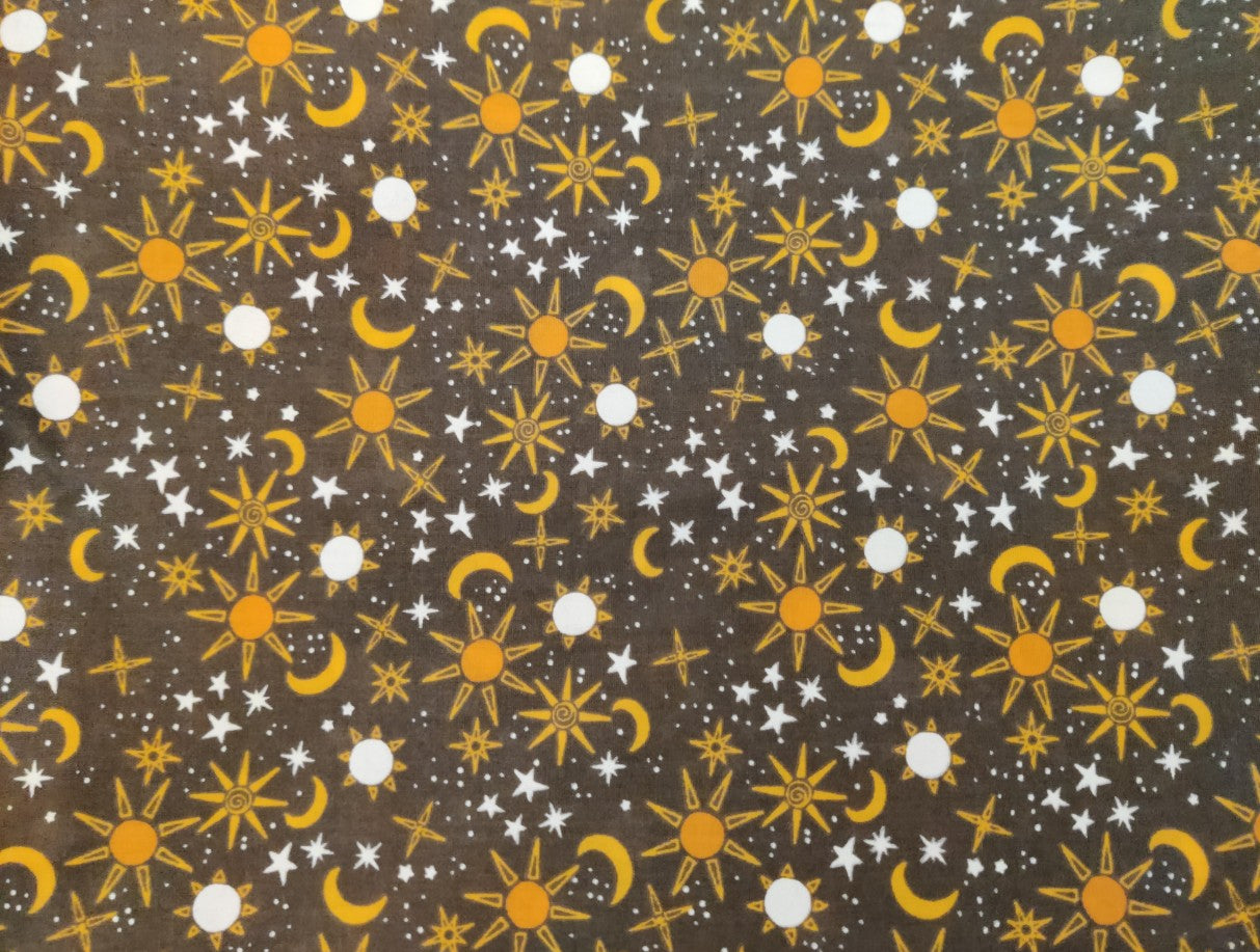 Sun moon stars on grey brown