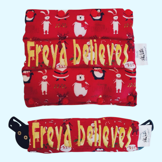 Christmas characters on red