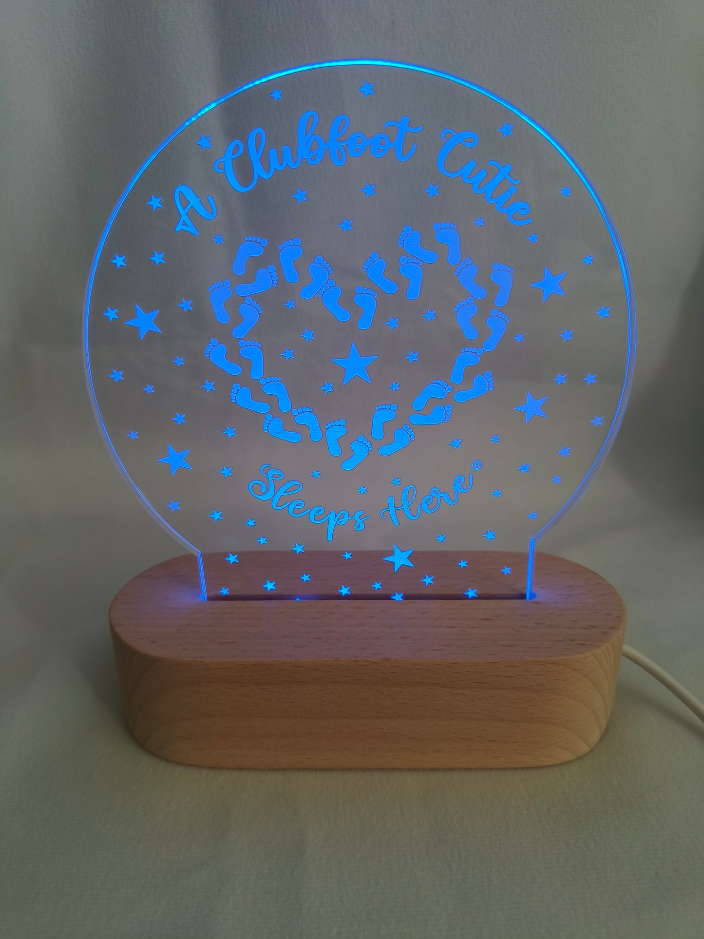 Clubfoot Night light - A Clubfoot Cutie Sleeps Here Personalisation & white or multicoloured lights available