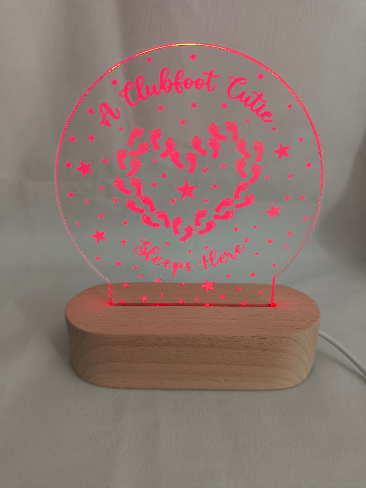 Clubfoot Night light - A Clubfoot Cutie Sleeps Here Personalisation & white or multicoloured lights available