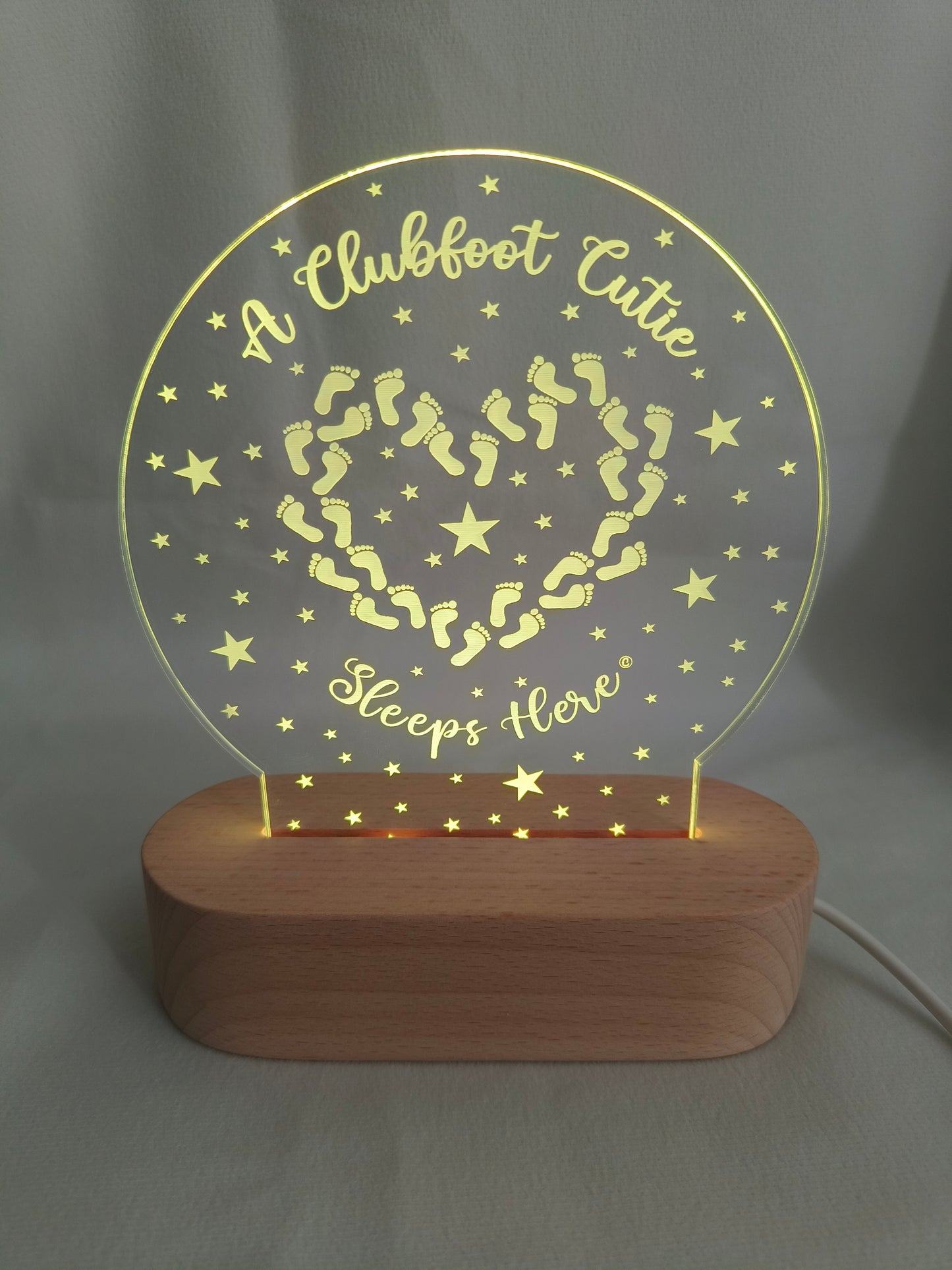 Clubfoot Night light - A Clubfoot Cutie Sleeps Here Personalisation & white or multicoloured lights available