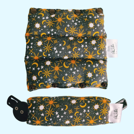 Sun moon stars on grey brown