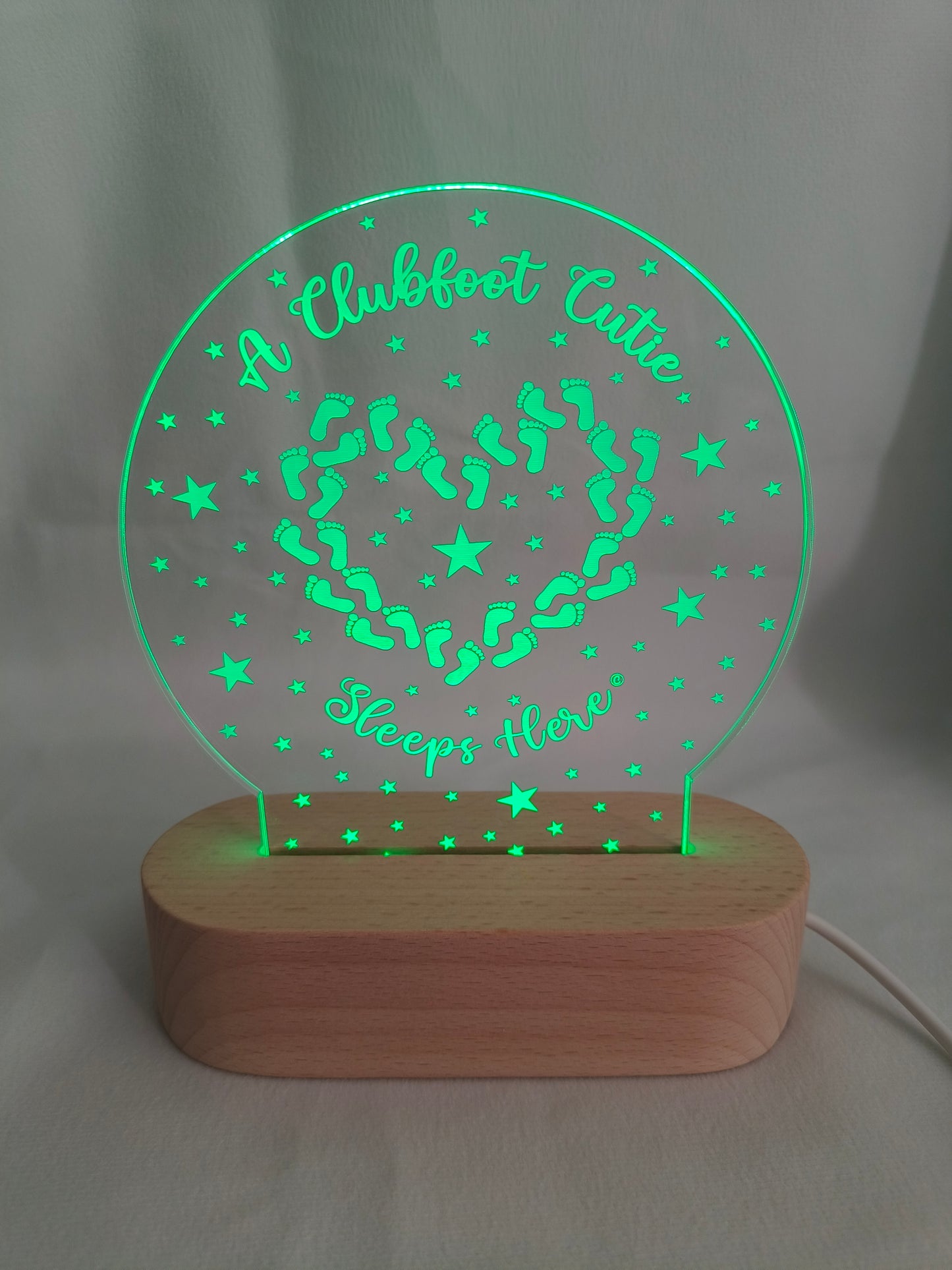 Clubfoot Night light - A Clubfoot Cutie Sleeps Here Personalisation & white or multicoloured lights available
